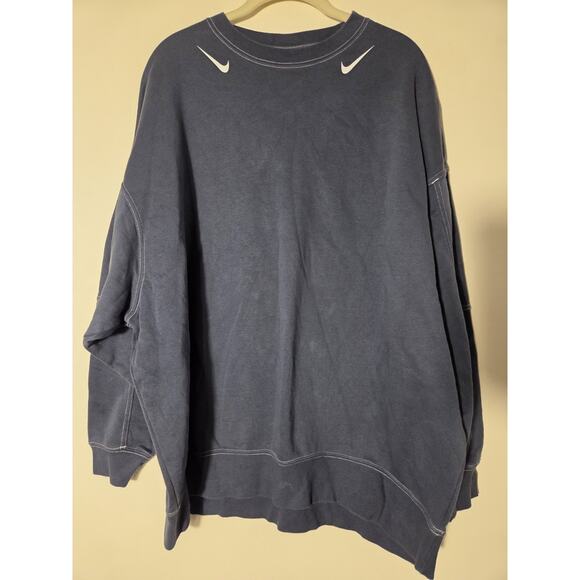 Nike Fleece Crew Sweatshirt in Thunder Blue & White Mens *Measures XL Relaxed - Picture 1 of 10